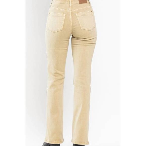 NEW JUDY BLUE garment dyed slim bootcut jean in tan - Picture 2 of 4